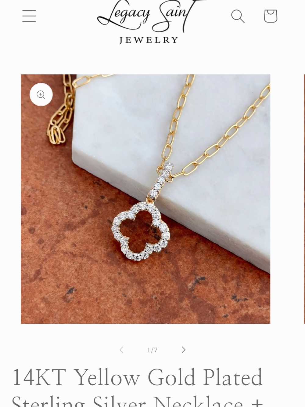 Yellow Gold Plated Clover Pendant Necklace with Cubic Zirconia